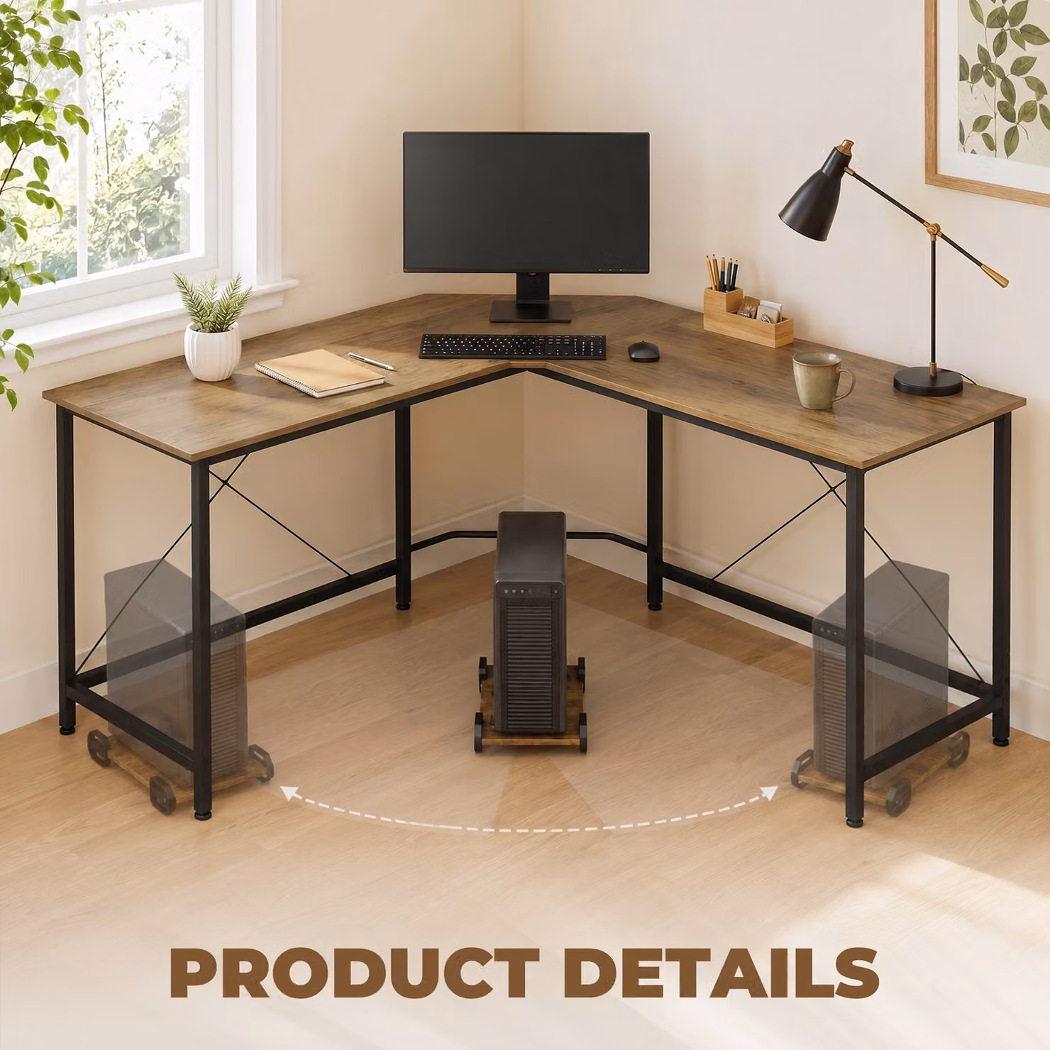 HOMCOM Brown L-Shape Corner Computer Desk for Home Office and Gaming – 4