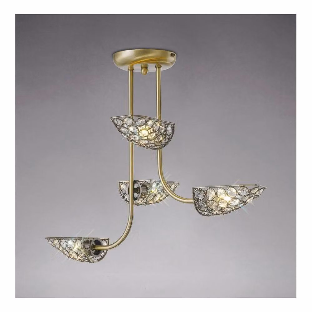 Netlighting Ashton 4 Light Semi Flush Ceiling Light in Antique Brass and Crystal – 2