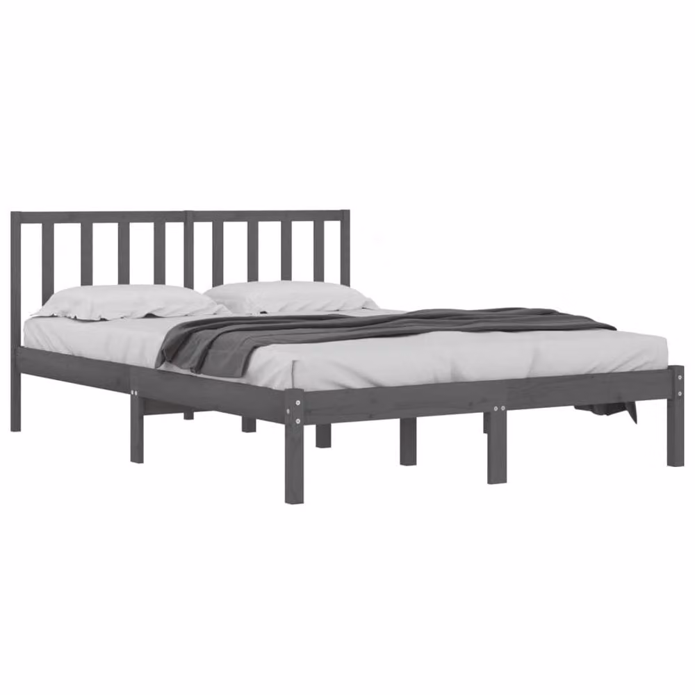 Berkfield Home Grey Solid Pine Wood Bed Frame W/D/H: 200 x 200 cm – 3