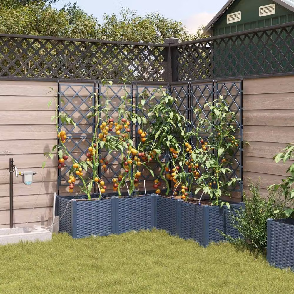 Berkfield Home Garden Planters with Water Irrigation System, 4 Piece Set in Grey Metal and Stainless Steel – 2
