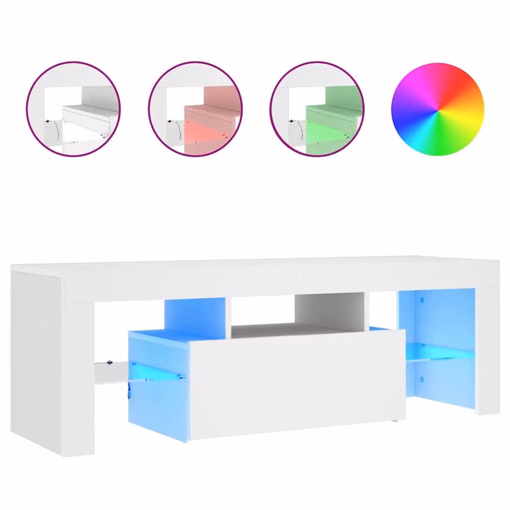 Berkfield Home Modern Glossy White TV Cabinet with LED Lights W/D/H: 120 x 35 x 40 cm – 3