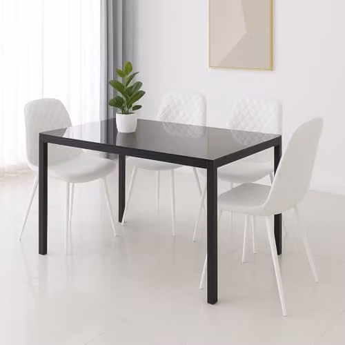 Kosy Koala Modern Black Glass Rectangular Dining Table with 4 White Faux Leather Chairs