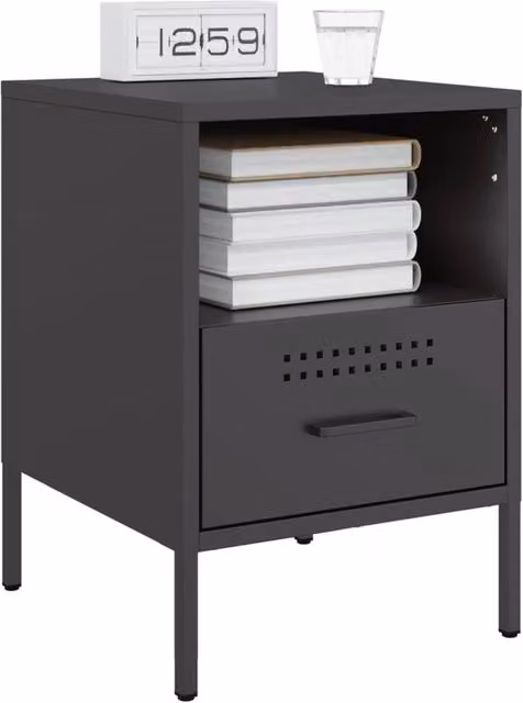 Berkfield Home Set of 2 Sturdy Metal Bedside Cabinets in Black, W/D/H: 36 x 39 x 50.5 cm – 1