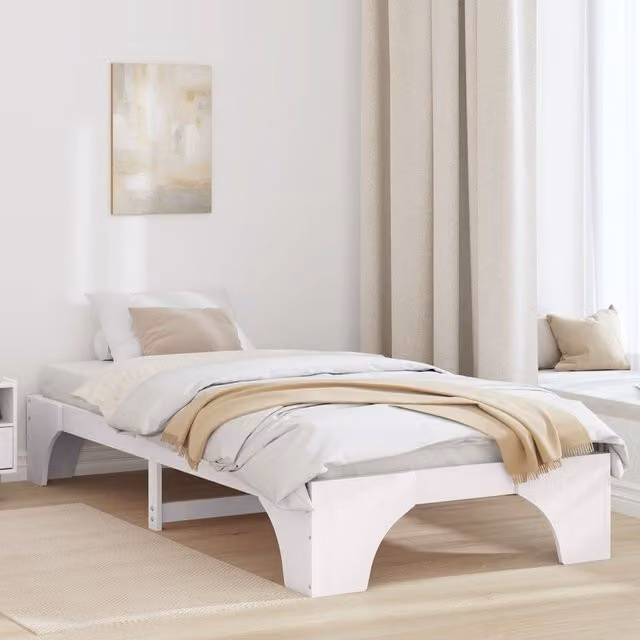 Berkfield Home Minimalist White Solid Pine Wood Bed Frame W: 80 cm, L: 200 cm