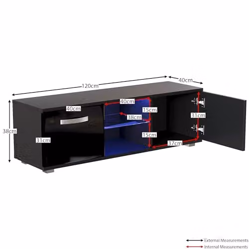 Vida Designs Cosmo 2 Door LED TV Unit in Black with RGB Light, W: 120 cm, H: 38 cm, D: 40 cm – 2