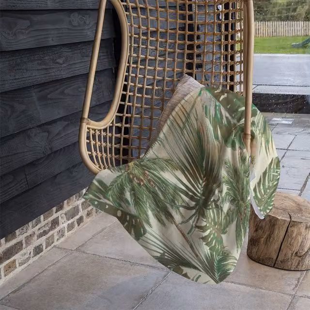 Benjamin Tate Design Tropical Leaves Fleece Blanket in Yellow, Green and Sand, W/D/H: 120 x 150 cm