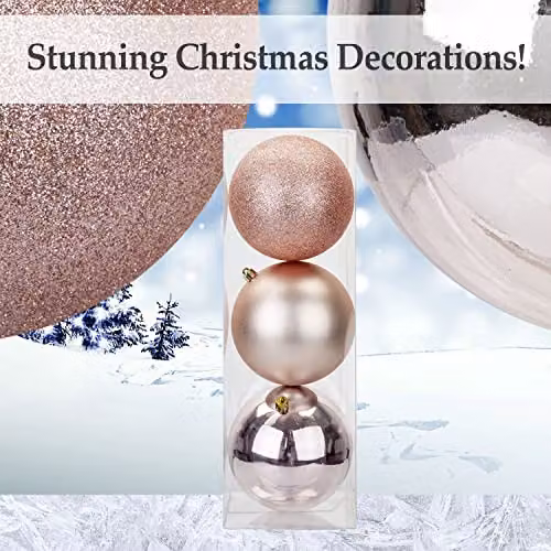 VFM e-Store Christmas Bauble Pack of 3 in Gold, Silver and Pink, Diameter: 12 cm – 4