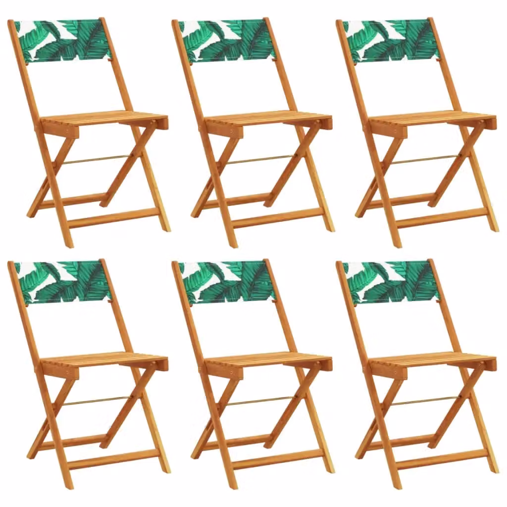Berkfield Home Set of 6 Folding Garden Chairs in Green Fabric and Solid Acacia Wood – 2