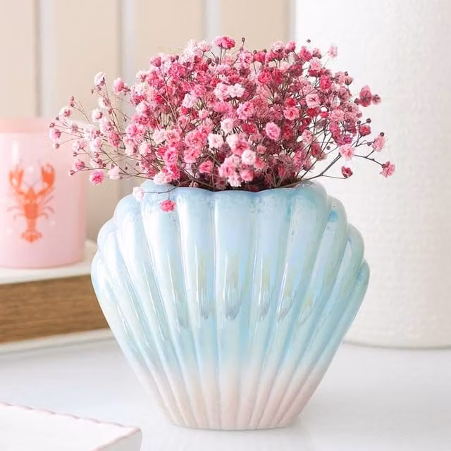 Uniqueful Iridescent Multicolour Shell Flower Vase in Ceramic