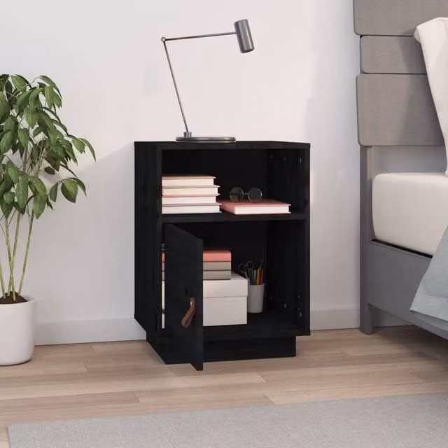 Berkfield Home Beautiful Bedside Cabinet in Black Solid Pine, W/D/H: 40 x 34 x 55 cm – 1