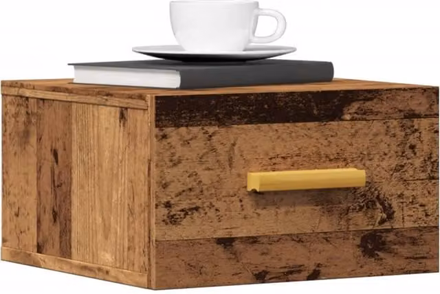Berkfield Home Wall-mounted Bedside Cabinet in Brown Rustic Wood, W/D/H: 35 x 35 x 20 cm