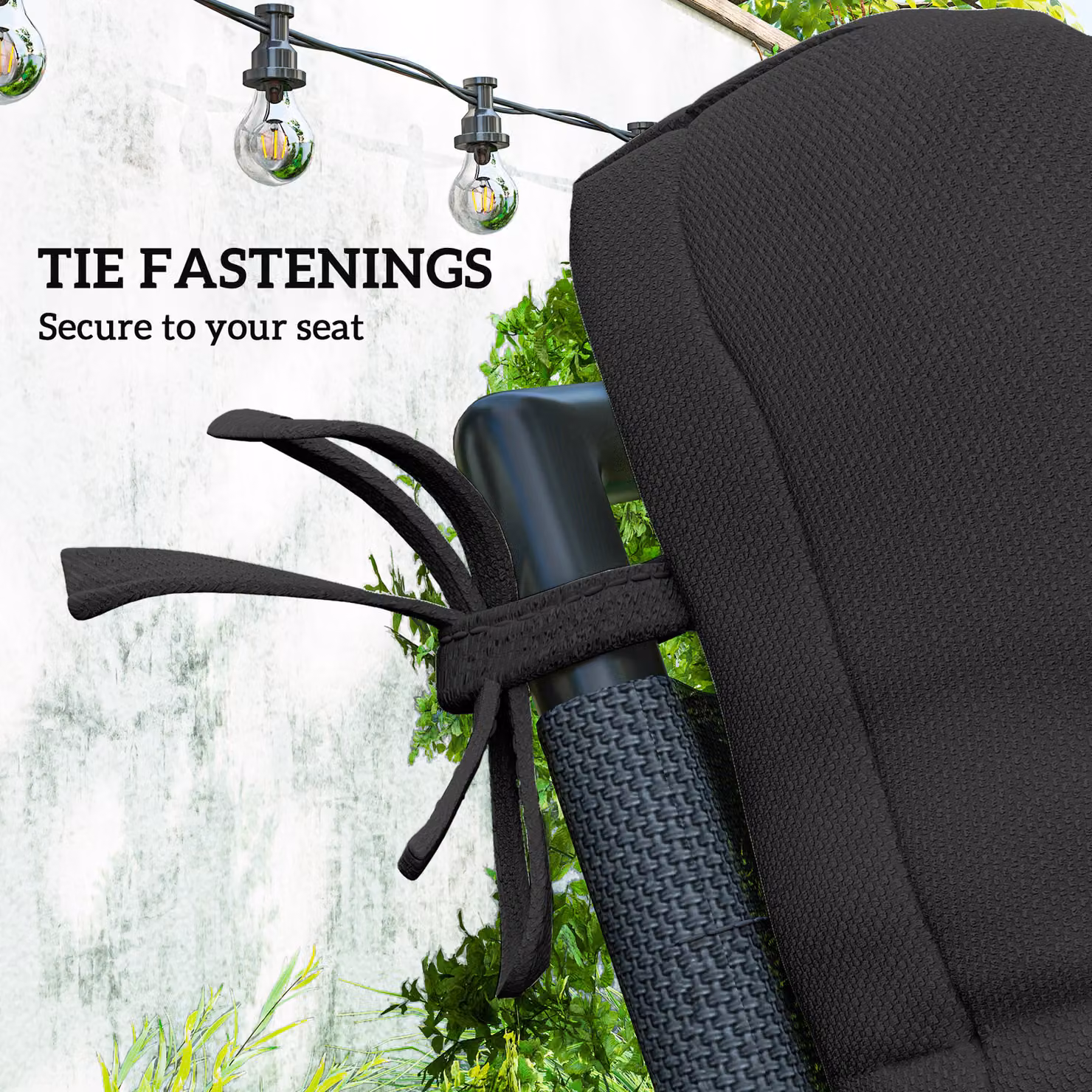 Outsunny 2-Piece Black Water-Repellent Garden Patio Chair Cushion Set with Backrest and Ties – 5