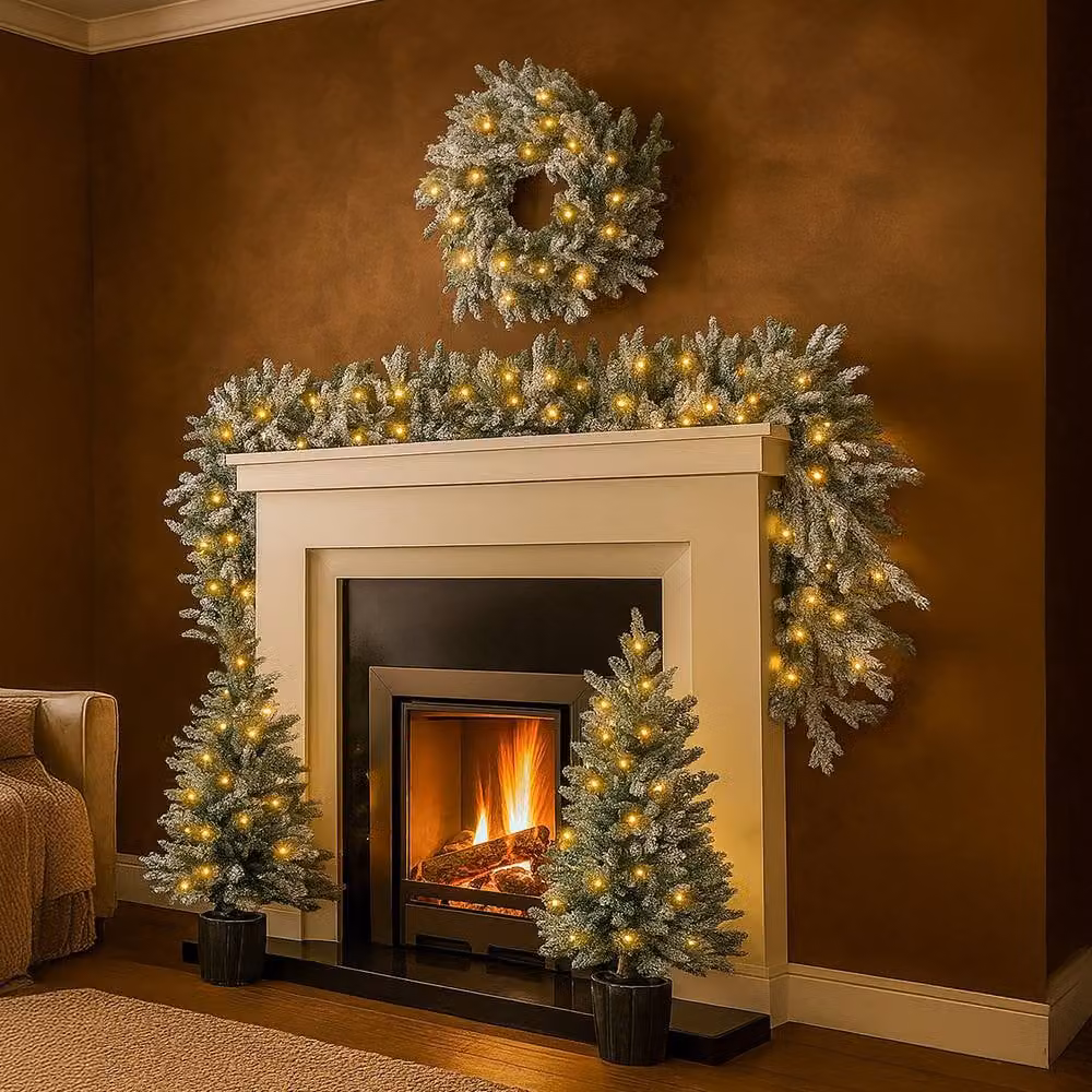 Marco Paul 4pc Luxury Frosted Pre-Lit Christmas Tree Set in Green – 4