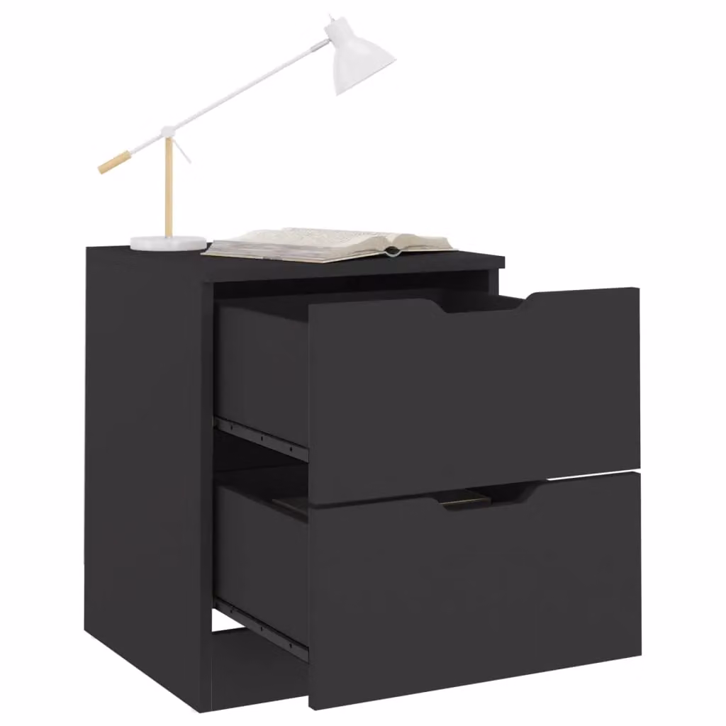 Berkfield Home Set of 2 Modern Black Bedside Cabinets in Matt Engineered Wood W/D/H: 40 x 40 x 50 cm – 5