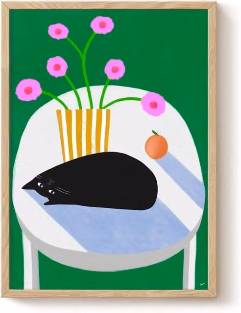 The Paper Tail Colourful Floral Black Cat Print Paper Poster, Size: A3 – 1