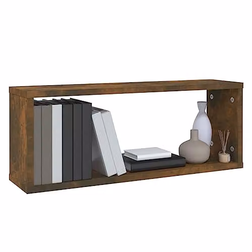 vidaXL Set of 4 Wall Mounted Cube Shelves in Brown Engineered Wood, W: 60 cm, D: 15 cm, H: 23 cm – 4