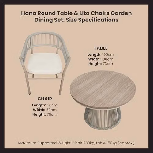 Solace+Co Hana Round Garden Dining Set with 4 Lita Chairs in White and Beige – 5