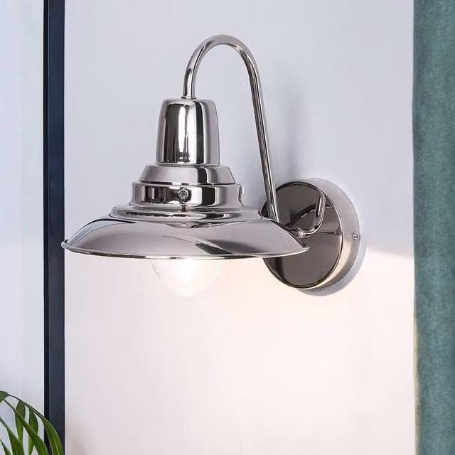 Wyld and Coco Silver Metal and Glass Industrial Wall Lamp – 1