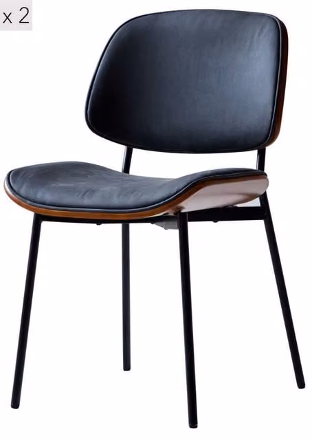 Nordlys Set of 2 Industrial Black Metal and Wood Dining Chairs