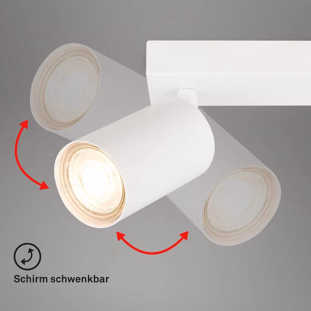 Briloner White Matt Metal LED Ceiling Spotlight with 2 Adjustable GU10 Lights – 4