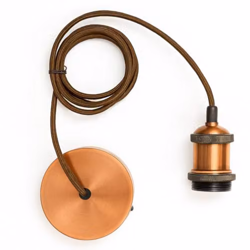 CGC Lighting Cassie Adjustable Copper Cylinder Pendant Light with Matching Ceiling Rose and E27 Holder