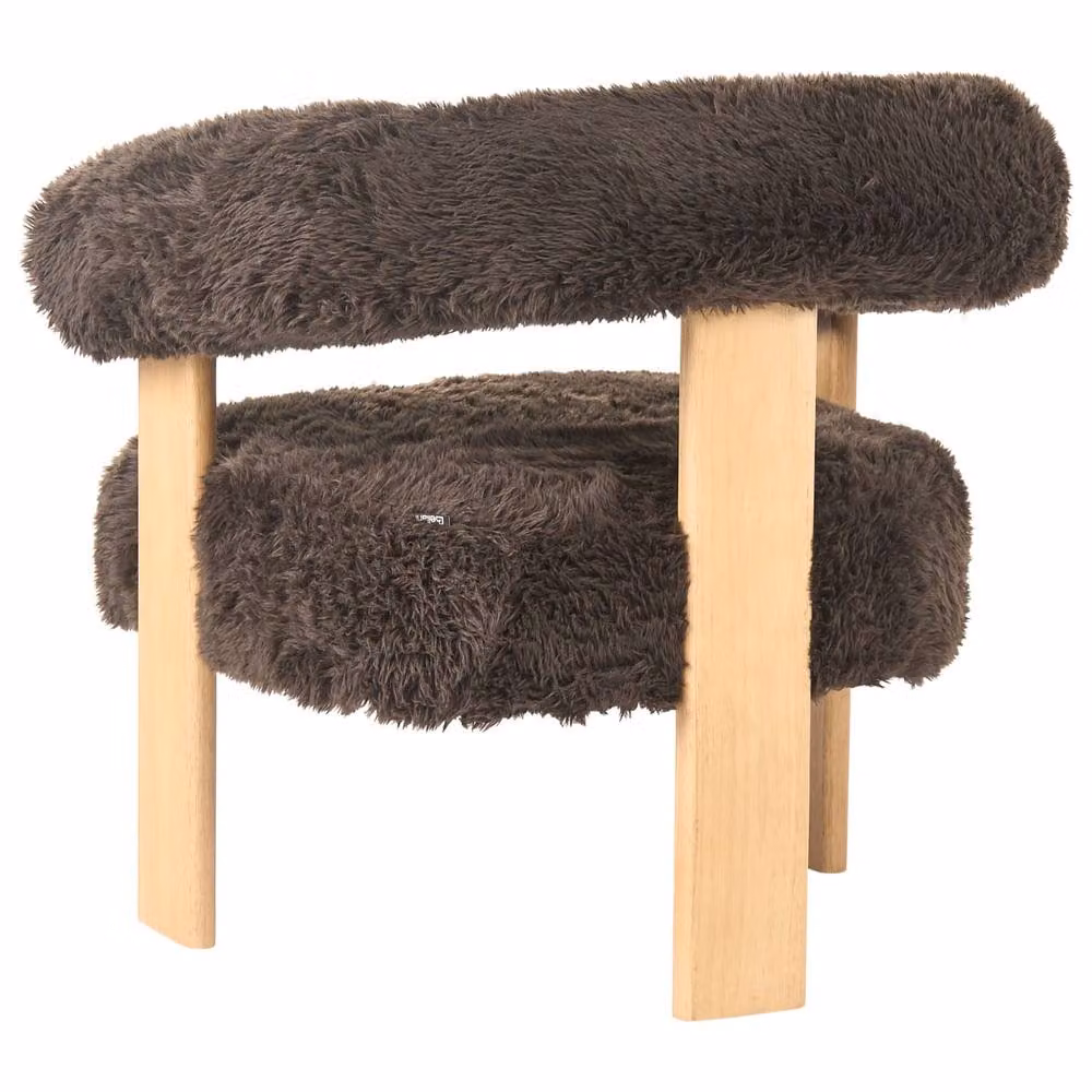 Wyld and Coco Retro Dark Brown Faux Fur Armchair with Rubberwood Legs – 3