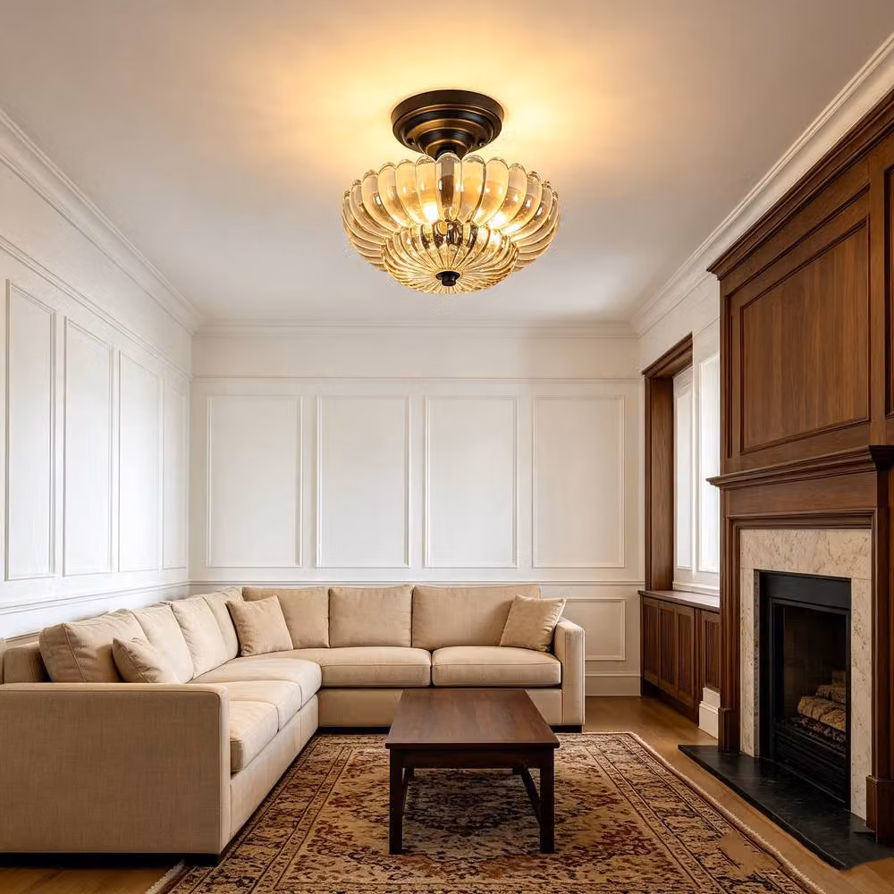 COMELY Vintage Amber Glass Semi Flush Mount Ceiling Light with E27 Socket – 2