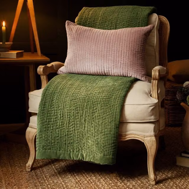 Voyage Maison Haze Quilted Cotton Throw in Green, W: 140 cm, L: 200 cm