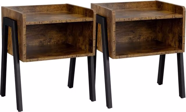 Yaheetech Set of 2 Rustic Brown Square Side Tables for Living Room and Bedroom
