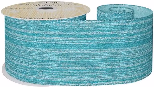 KDMD Turquoise Shimmer Thread Ribbon in Teal, Width: 6.3 cm, Length: 9.14 m – 1