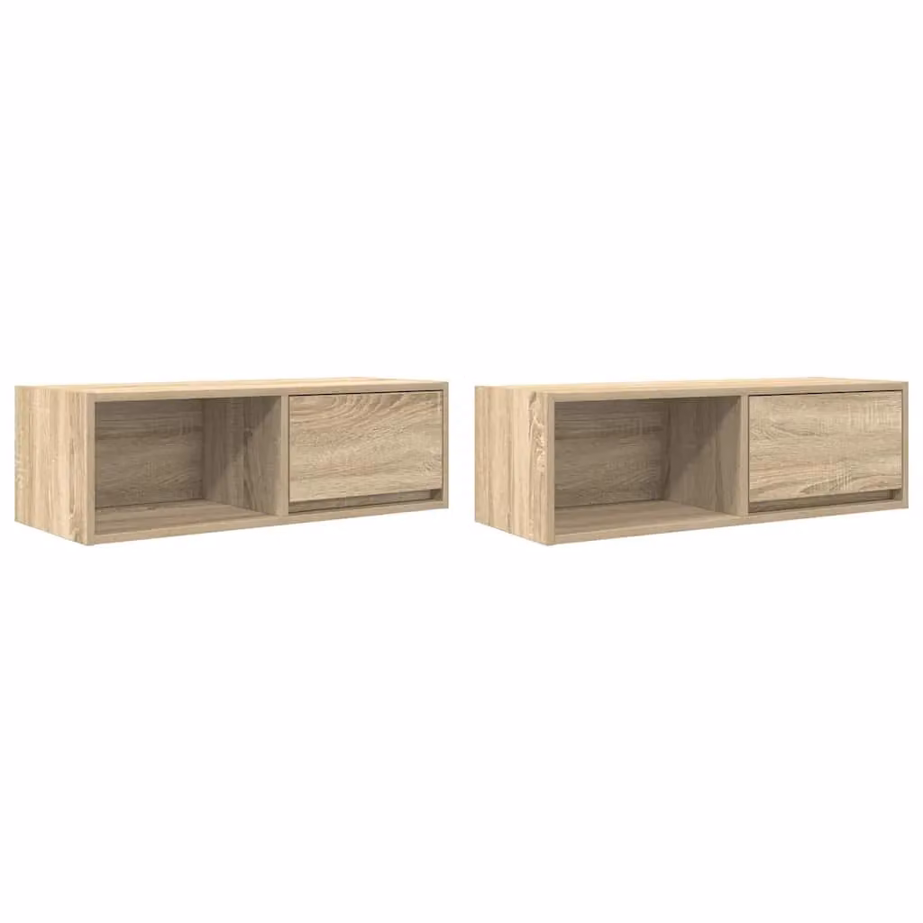 Berkfield Home Set of 2 Sonoma Oak TV Cabinets in Brown, W/D/H: 80 x 31 x 25.5 cm – 2