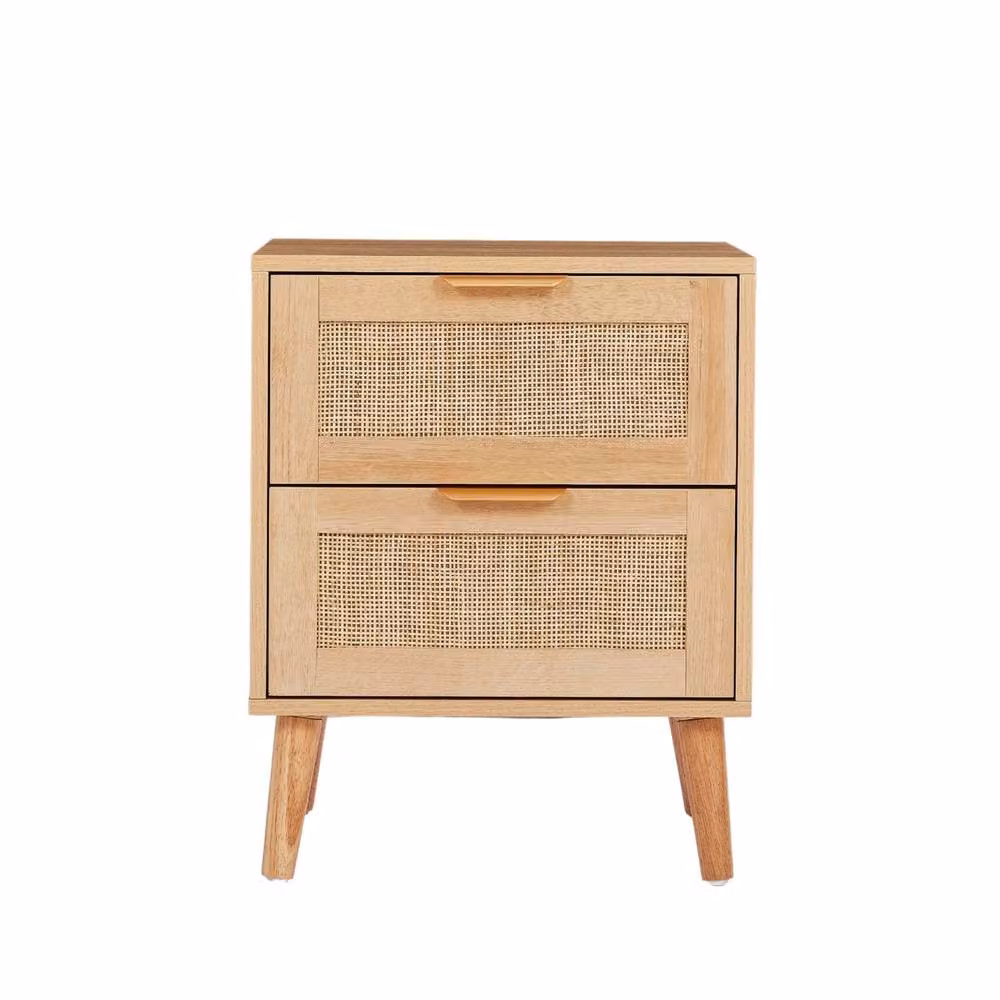 FURNITURE ONE Set of 2 Rattan Bedside Tables with 2 Drawers, Natural Brown – 2