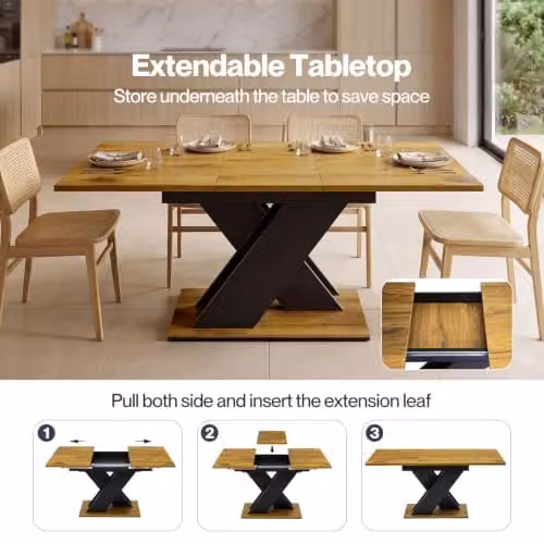 Levede Scandinavian Extendable Dining Table in Brown and Black, Rectangular Wood Table with Butterfly Leaf, W/D/H: 120 x 80 x 75 cm – 3