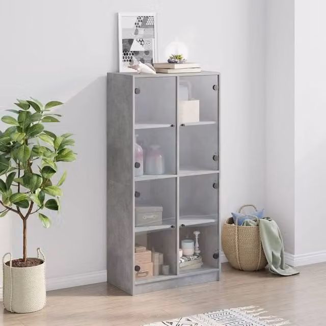 Berkfield Home Modern Highboard with Glass Doors in Concrete Grey, W/D/H: 68 x 37 x 142 cm – 1