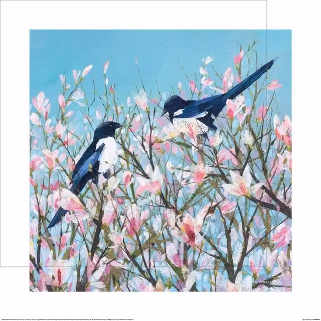 Claire Henley Joy Floral Print Paper Poster in Blue and Multicolour