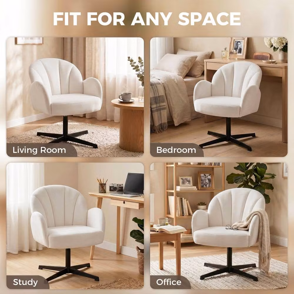 STILVORA Modern Shell Design Swivel Armchair in Beige Velvet with 360 Degree Rotation – 3