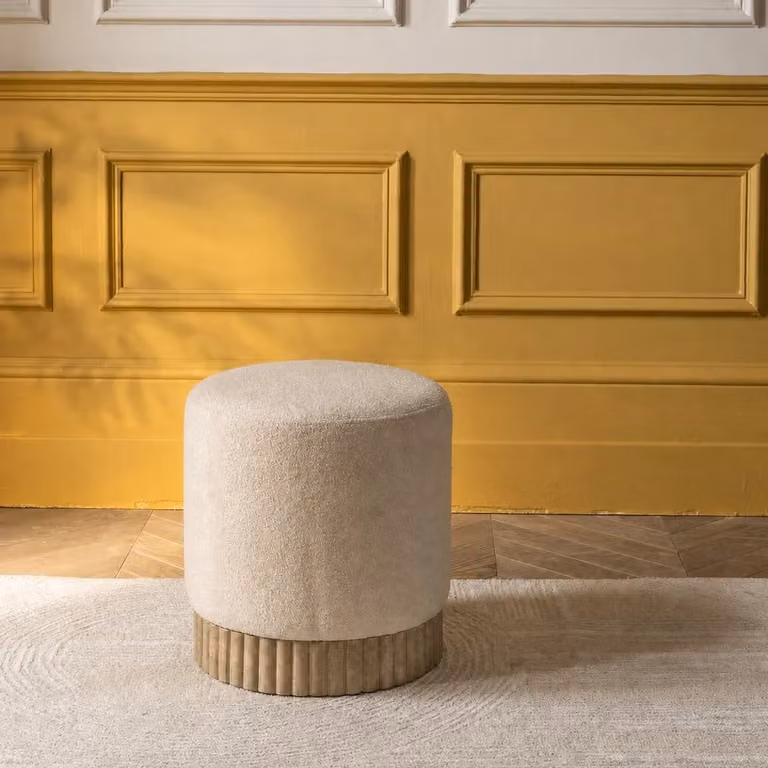 Atkin and Thyme Holborn Cylindrical Footstool in Beige Bouclé
