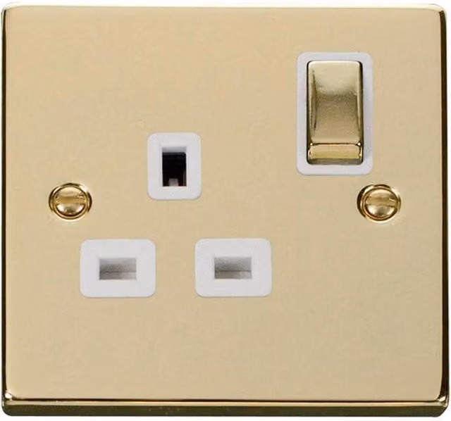 SE Home Polished Brass 1 Gang 13A DP Ingot Flush Switched Socket Plate in Gold – 1