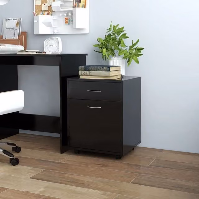 Berkfield Home Modern Black Rolling Cabinet with Internal Drawers and Shelves, W/D/H: 45 x 38 x 54 cm – 1