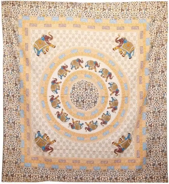 KDMD Elephant Mandala Ethnic Wall Hanging and Beach Spread in Brown, Orange and Cream