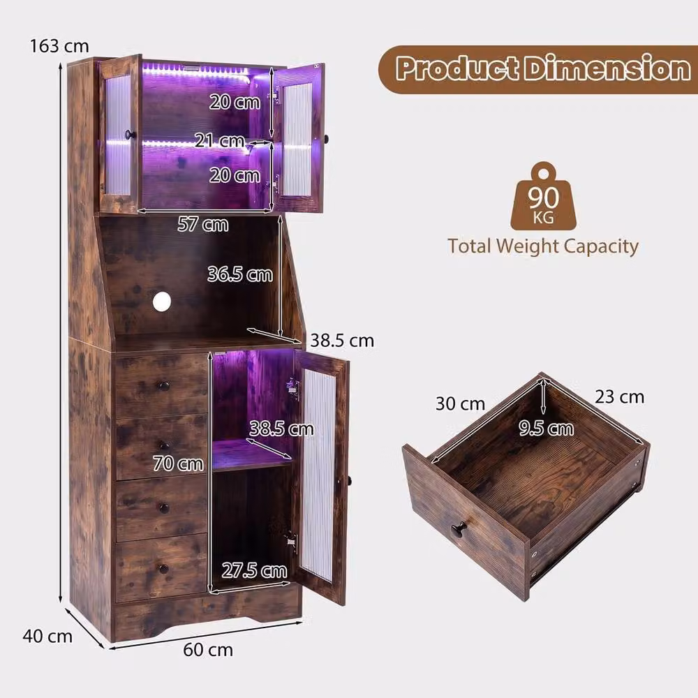 KORVIXA Industrial Tall Kitchen Storage Cabinet and Sideboard in Brown, W/D/H: 100 x 100 x 100 cm – 2