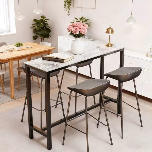 NESTLUNE Modern Bar Table for Dining and Kitchen, Grey and White, W: 100 cm, D: 15 cm, H: 105 cm