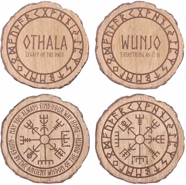 Something Different Norse Mythology Round Wood Coasters, Pack of 4, Natural Brown – 1