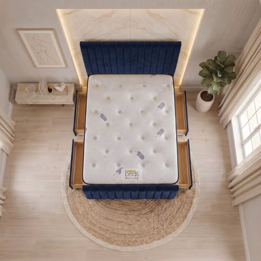 Somnior Eleanor King Size Navy Blue Velvet Upholstered Hybrid Divan Bed with 4 Drawers and Mattress W/D/H: 180 x 200 x 137.16 cm – 2