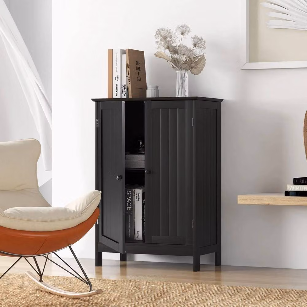 Kelvenix Modern Freestanding Storage Cabinet with Hinged Doors and Internal Shelves in Matt Black – 4
