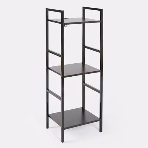 OHS Manhattan 3 Tier Ladder Shelving Unit, Modern Black Wood and Metal Storage Organiser, W/D/H: 80 x 24 x 80 cm – 2