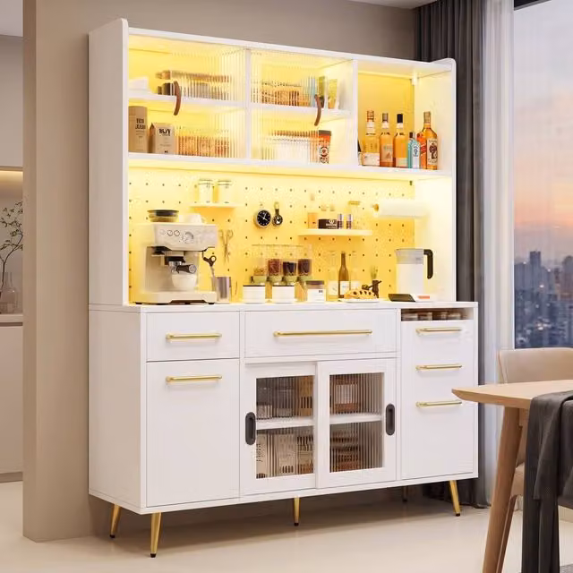 STILVORA White Matt Sideboard with Integrated LED Lighting and Sliding Door