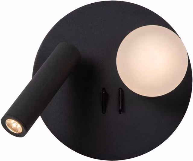 Lucide Matiz Black LED Wall and Bedside Lamp with USB Charging Point, 3000K Warm White, Diameter: 16.5 cm – 5