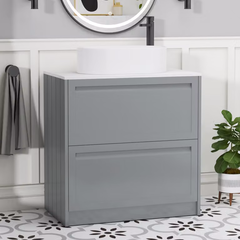 Royal Bathrooms Elmore 800mm Matt Pebble Grey Floor Standing Countertop Vanity Unit with 2 Drawers and Peak Basin