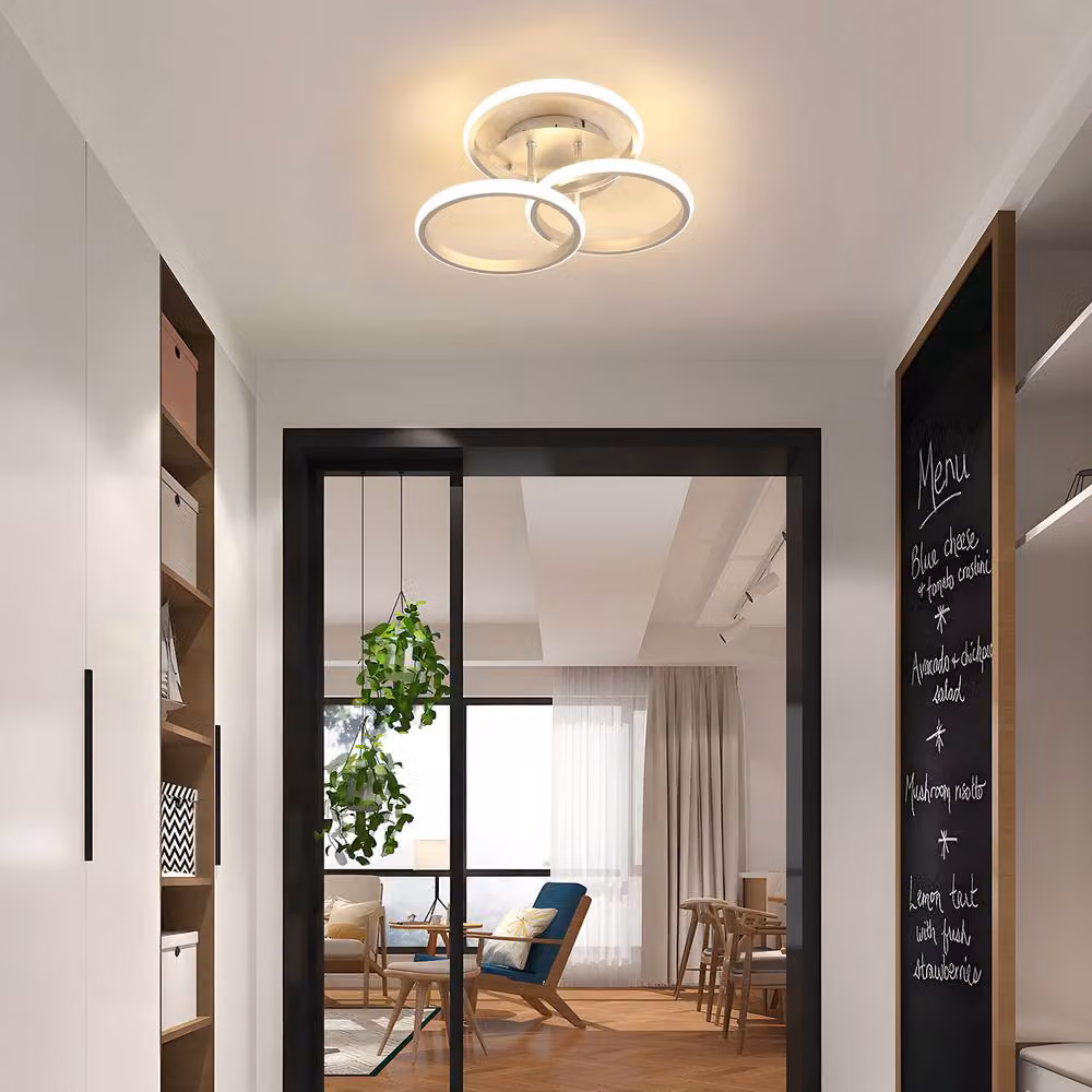 Pheashine Silver 3 Interlocking Ring LED Ceiling Light, 42W Dimmable, 3000K-6500K CCT – 3